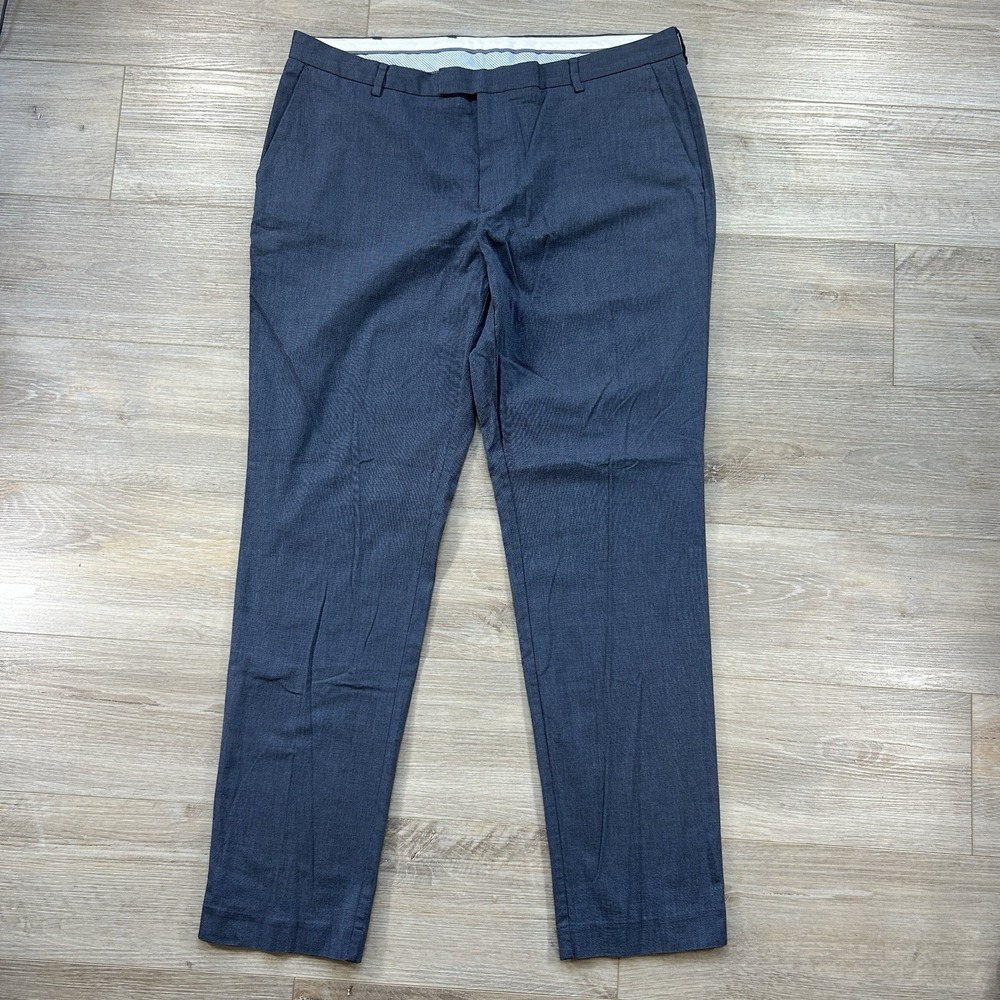 Charles Tyrwhitt Size 38x32 Blue Micro Check Slim Fit Dress Pants